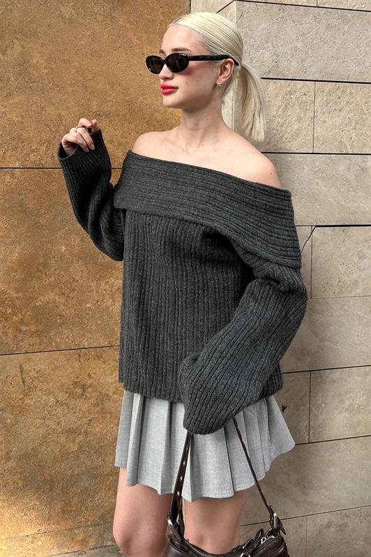 MDX Anthracite Madonna Neck Women's Sweater MG2274 - Tartu