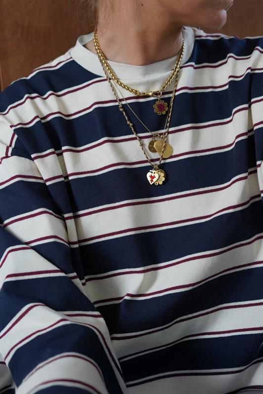 MDX Navy Blue Bicycle Collar 100% Cotton Striped Long Sleeve T-Shirt Mg2362 - Alfortville
