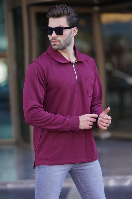 MDX Burgundy Polo Neck Zippered Long Sleeve Men's Sweatshirt 7057 - Tijuana