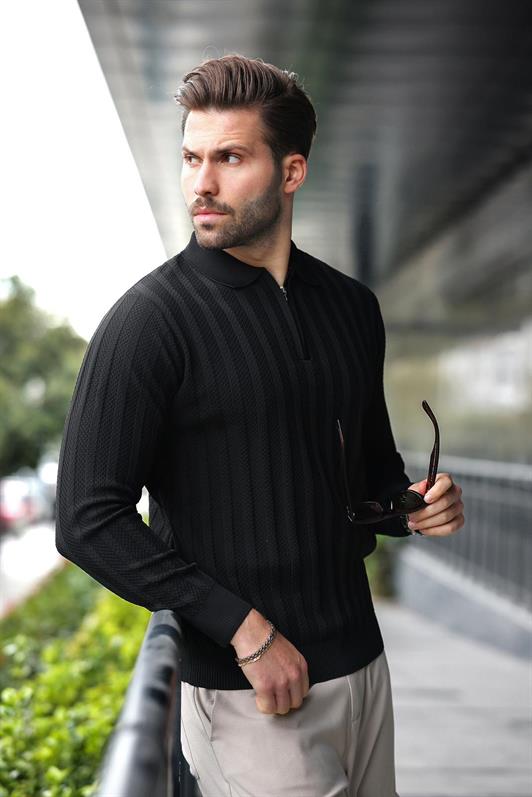 MDX Black Half Zip Polo Neck Sweater E7426 - Ródos