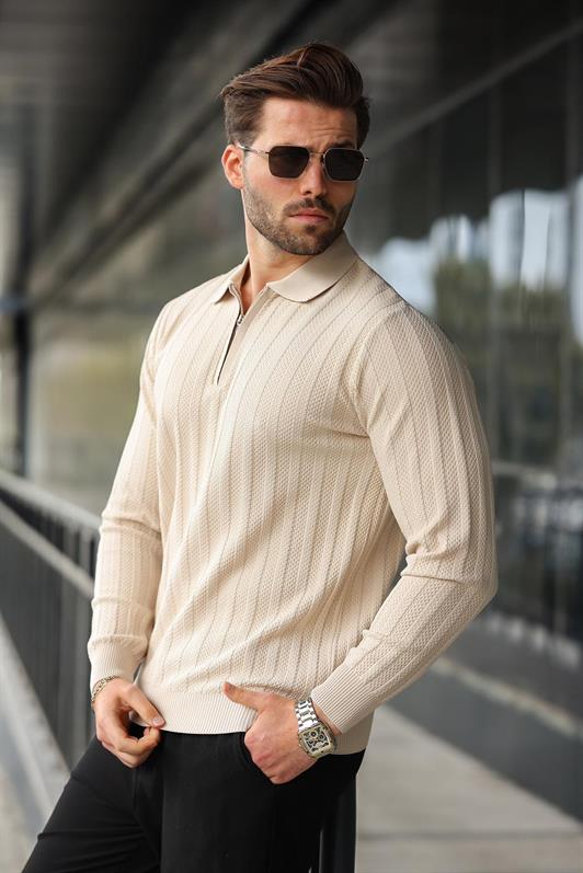 MDX Stone Color Half Zip Polo Neck Sweater E7426 - South Hill
