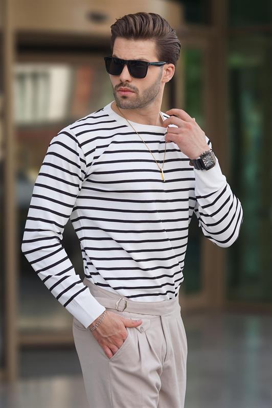 MDX White Bicycle Collar Striped Sweater 7241 - Ivano-Frankivsk