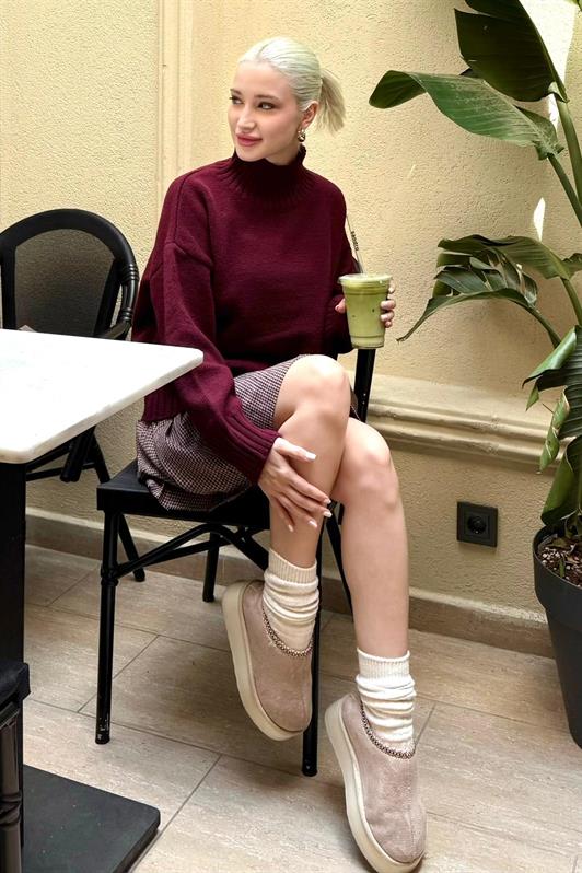 MDX Bordo Boğazlı Kadın Triko Kazak Mg2535 - Guaynabo