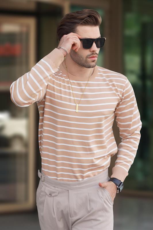 MDX Camel Bicycle Neck Striped Sweater 7241 - Williamsburg