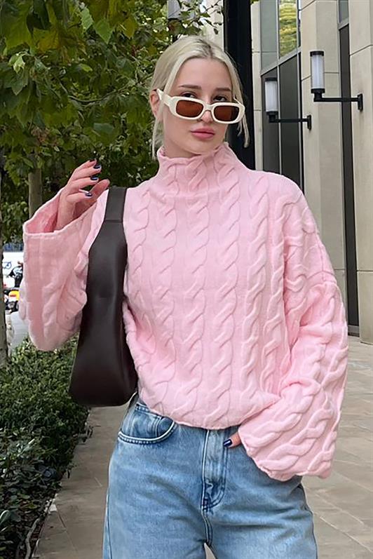 MDX Pink Fisherman Collar Knitted Sweater MG2172 - East Lansing