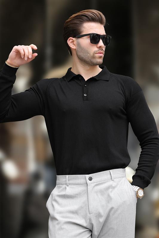 MDX Black Polo Neck Collar Long Sleeve Sweater E7264 - Gisborne