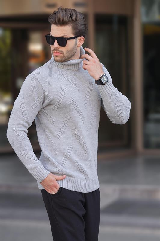 MDX Gray Turtleneck Long Sleeve Patterned Knit Sweater 7279 - Tonalá