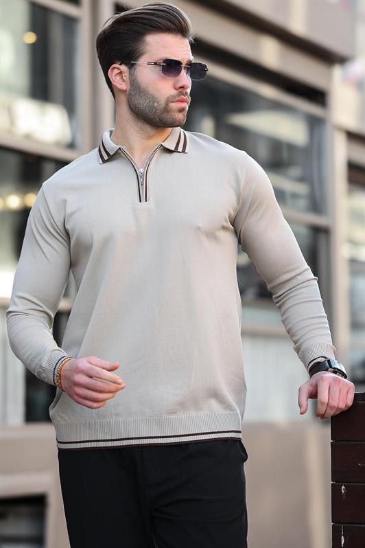 MDX Mink Zip Neckline Line Detailed Men's Sweater E7290 - Mazyr