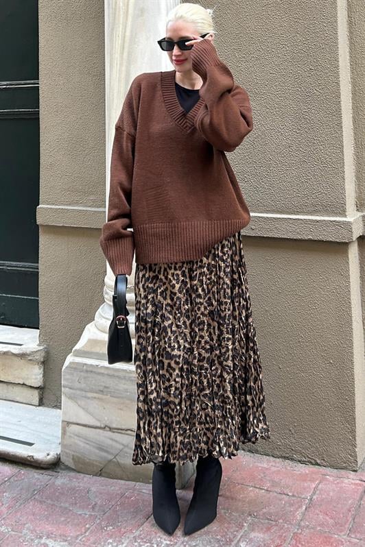 MDX Brown V-Neck Oversized Women's Sweater MG2149 - Lviv