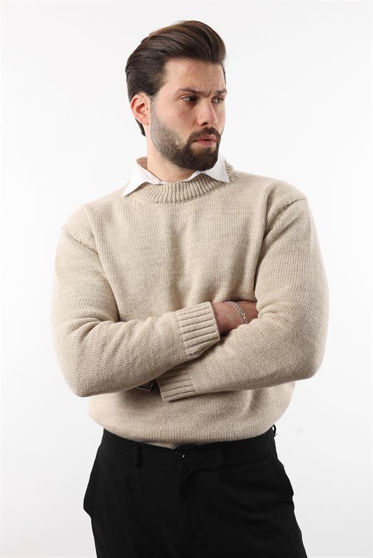MDX Beige Bicycle Neck Overfit Men's Sweater E7402 - Orangetown