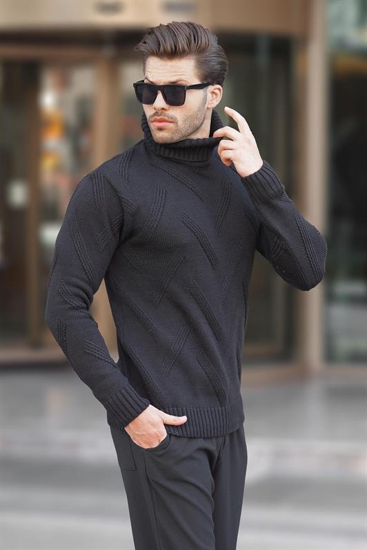 MDX Black Turtleneck Long Sleeve Patterned Knit Sweater 7279 - Swindon
