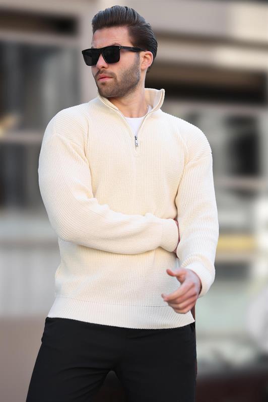 MDX Beige Zip Neck Sweater for Men E7295 - Visalia