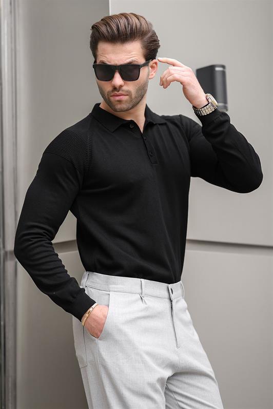 MDX Black Polo Neck Collar Long Sleeve Sweater E7264 - Gisborne
