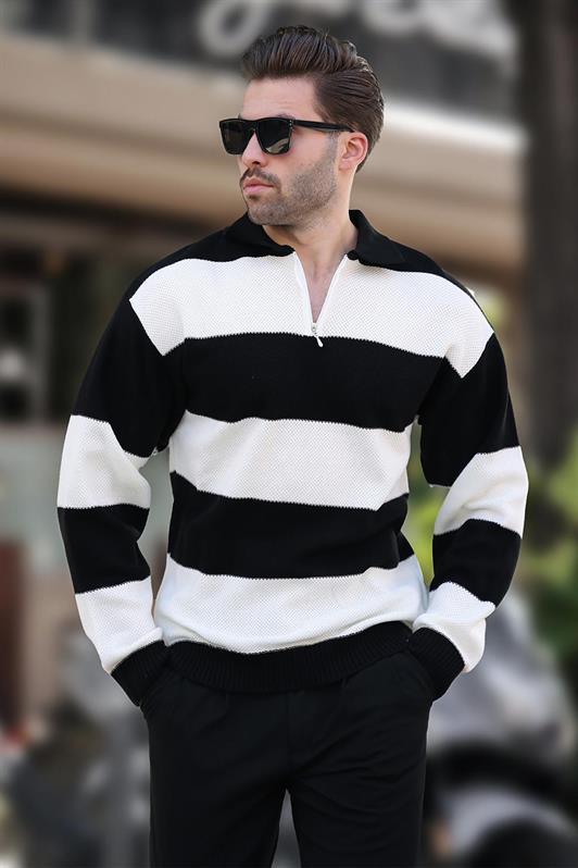 MDX Black Zip Neck Color Block Long Sleeve Sweater 7280 - Jupiter