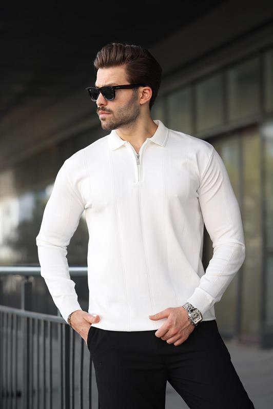 MDX White Polo Neck Zippered Men's Sweater E7427 - Burlington