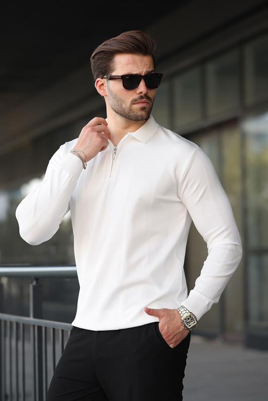 MDX White Polo Neck Zippered Men's Sweater E7427 - Burlington