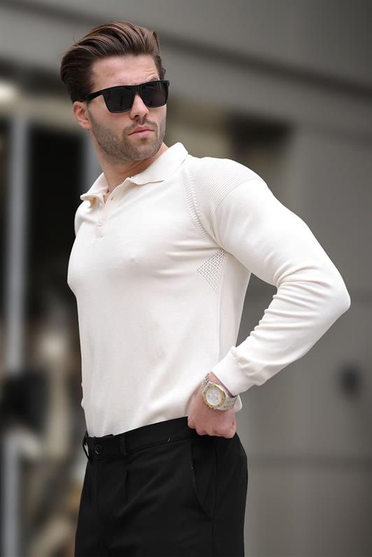 MDX White Polo Neck Textured Long Sleeve Sweater E7264 - Alchevsk