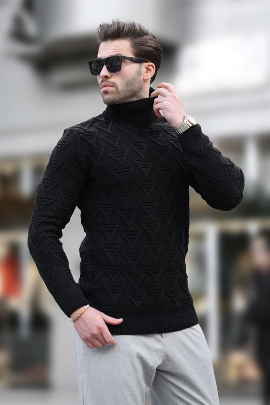 MDX Black Fisherman Collar Patterned Men's Sweater E7292 - Guilderland