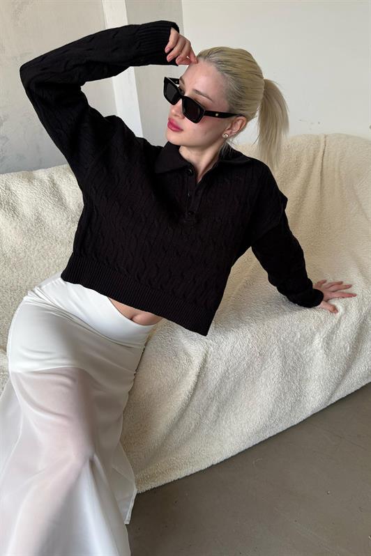 MDX Black Hair Braided Polo Neck Women's Sweater Mg2310 - Mijas
