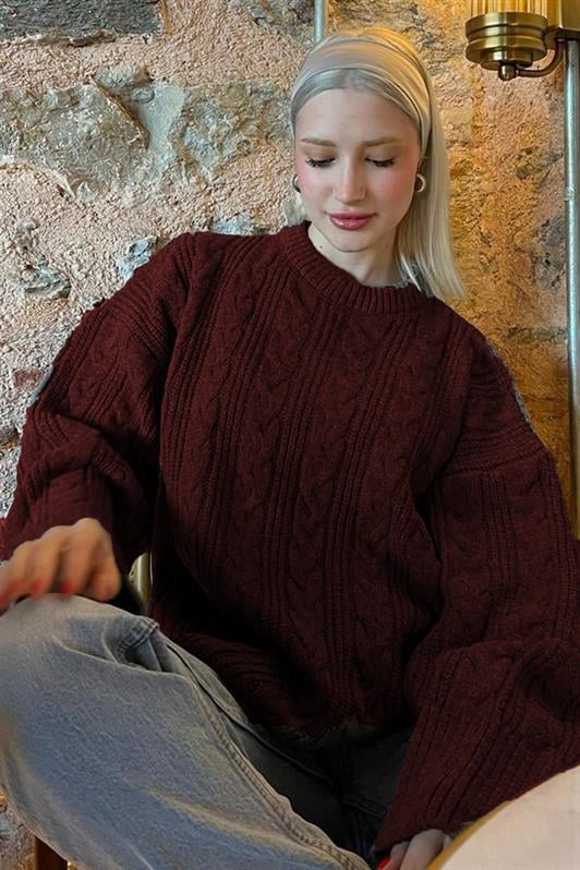 MDX Burgundy Bicycle Collar Knitted Sweater MG2009 - Hinesville