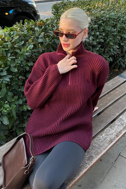 MDX Burgundy Zip Neck Basic Sweater MG1960 - West Allis