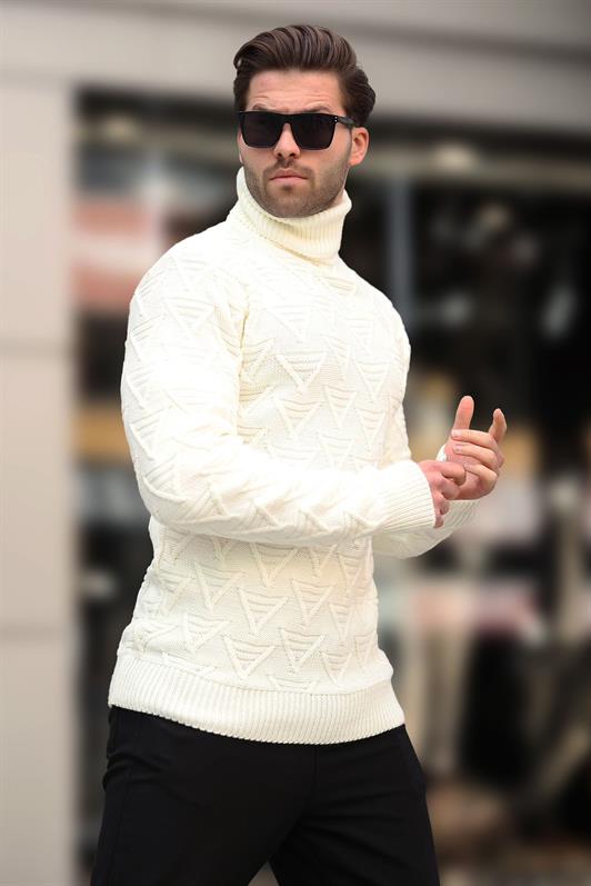 MDX Ecru Fisherman Collar Patterned Men's Sweater E7292 - Delano