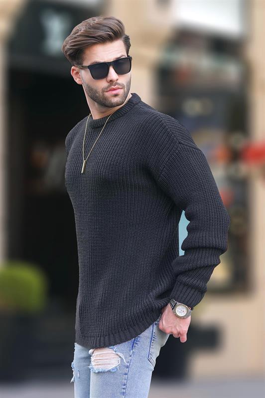 MDX Black Bicycle Collar Long Sleeve Knit Sweater 7246 - Coyotepec