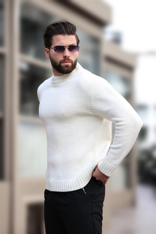 MDX Ecru Bicycle Neck Overfit Men's Knit Sweater E7402 - Jaén