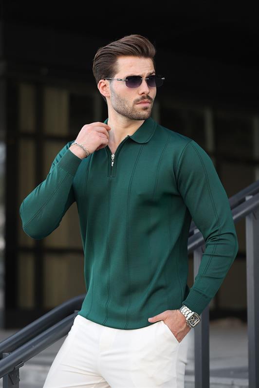 MDX Oil Green Polo Neck Zippered Men's Sweater E7427 - Springfield