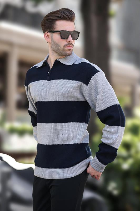 MDX Gray Zip Neck Color Block Long Sleeve Sweater 7280 - Freehold