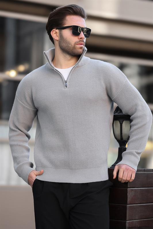 MDX Gray Zip Neck Men's Sweater E7295 - Brandon