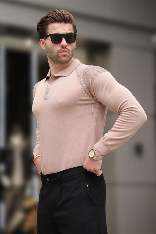 MDX Beige Polo Neck Textured Long Sleeve Sweater E7264 - Villa Victoria