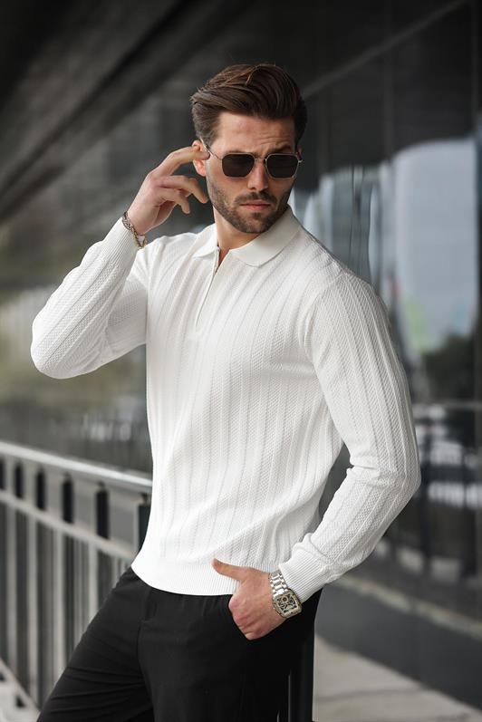MDX White Half Zip Polo Neck Sweater E7426 - Sioux City