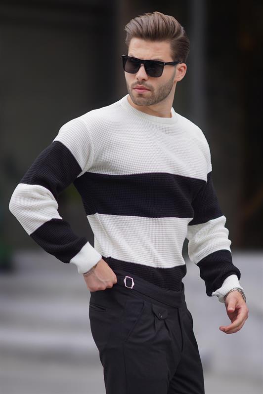MDX Bone Bicycle Neck Color Block Long Sleeve Knit Sweater 7236 - Swadlincote