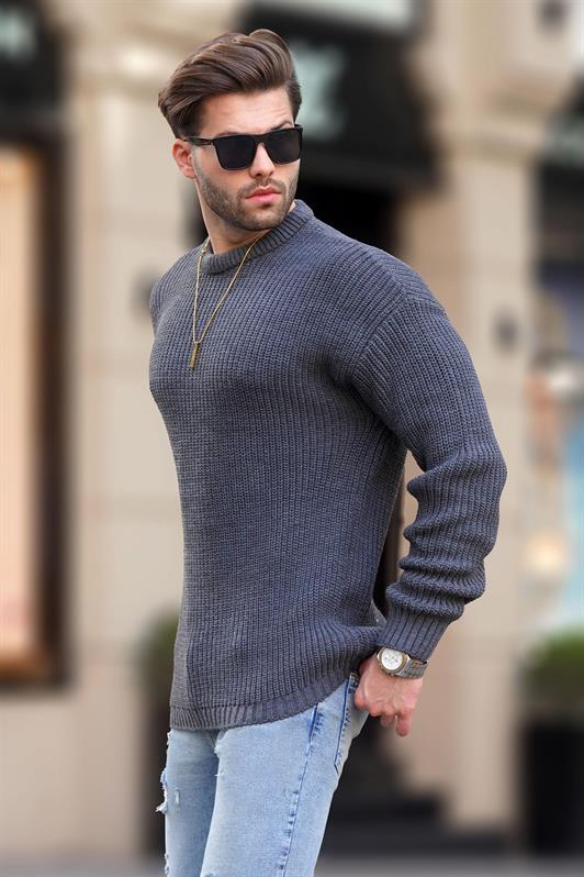 MDX Anthracite Bicycle Collar Long Sleeve Knitted Sweater 7246 - Edison