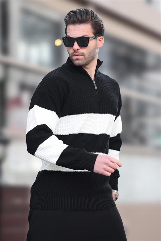 MDX Black Zip Neck Striped Men's Sweater E7272 - Kalamazoo
