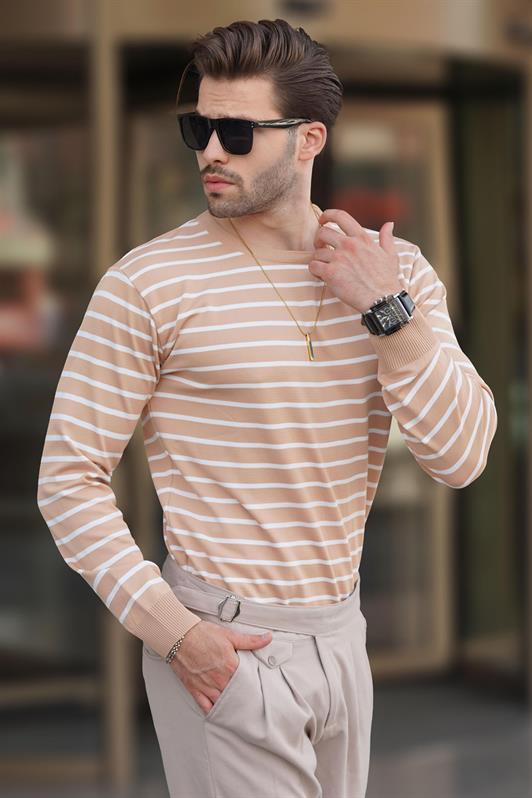 MDX Camel Bicycle Neck Striped Sweater 7241 - Williamsburg