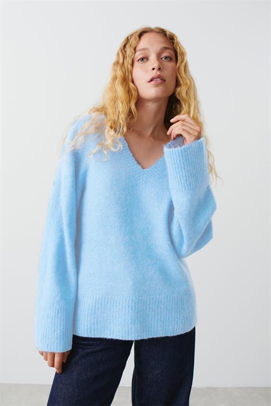 MDX Bebe Mavisi V Yaka Oversize Kadın Triko Kazak MG2149 - Lausanne