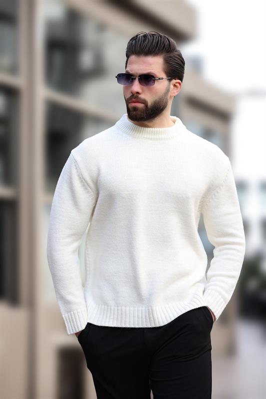 MDX Ecru Bicycle Neck Overfit Men's Knit Sweater E7402 - Jaén