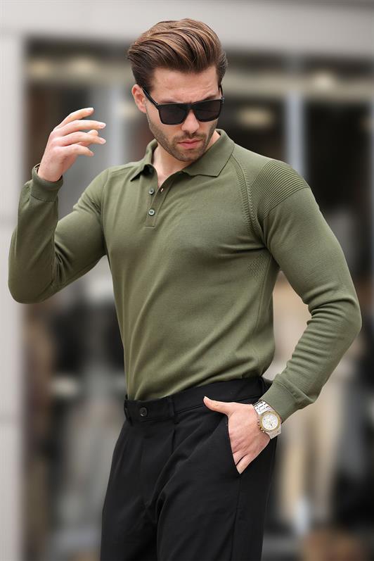 MDX Haki Polo Neck Ribbed Long Sleeve Sweater E7264 - Skokie
