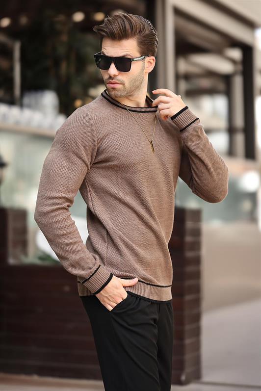 MDX Mink Bicycle Neck Stripe Detailed Long Sleeve Knit Sweater 7245 - Erkrath