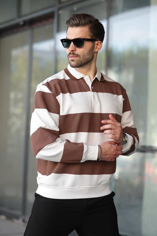 MDX Brown Striped Polo Neck Men's Sweater E7173 - Ampelókipoi