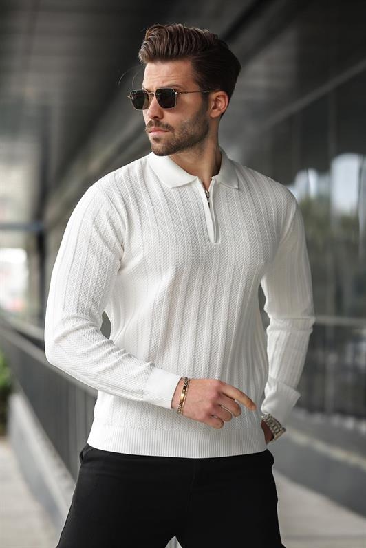 MDX White Half Zip Polo Neck Sweater E7426 - Aldershot
