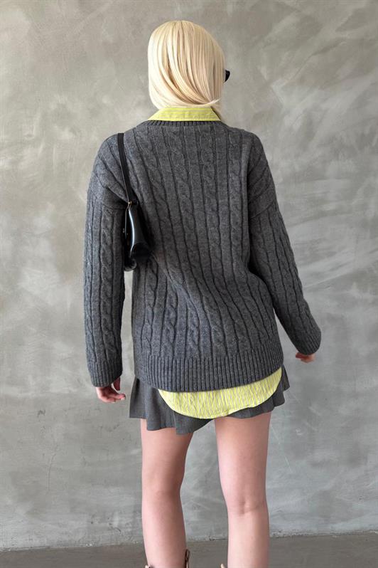 MDX Anthracite Fisherman Collar Braided Knit Sweater Mg2336 - El Pueblito