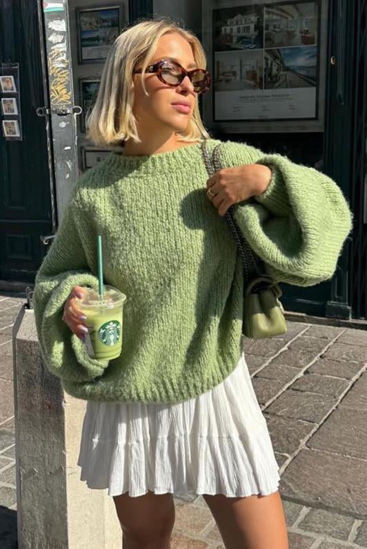 MDX Green Balloon Sleeve Oversized Women's Knit Sweater MG2604 - Potsdam