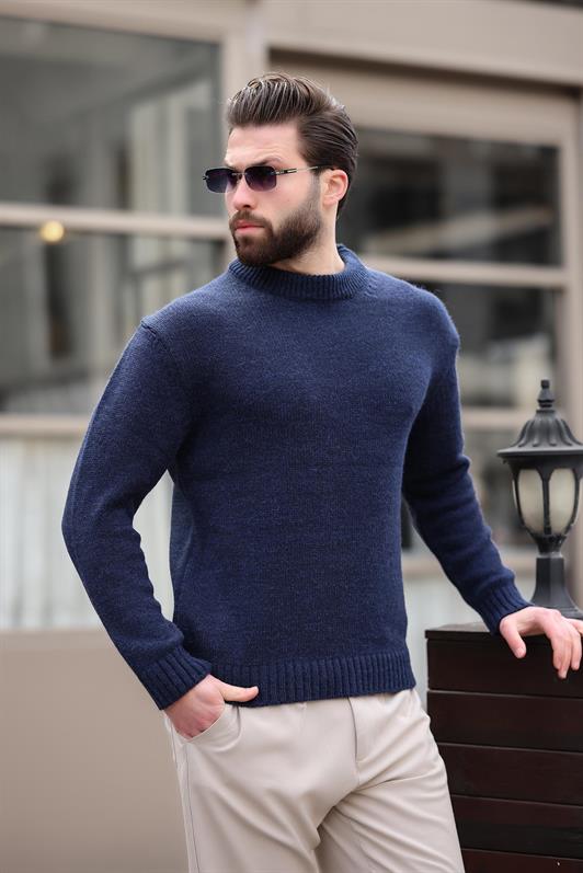 MDX Navy Blue Bicycle Collar Oversized Men's Sweater E7402 - Valle Hermoso