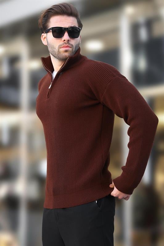 MDX Brown Zip Neck Men's Sweater E7295 - Rockwall