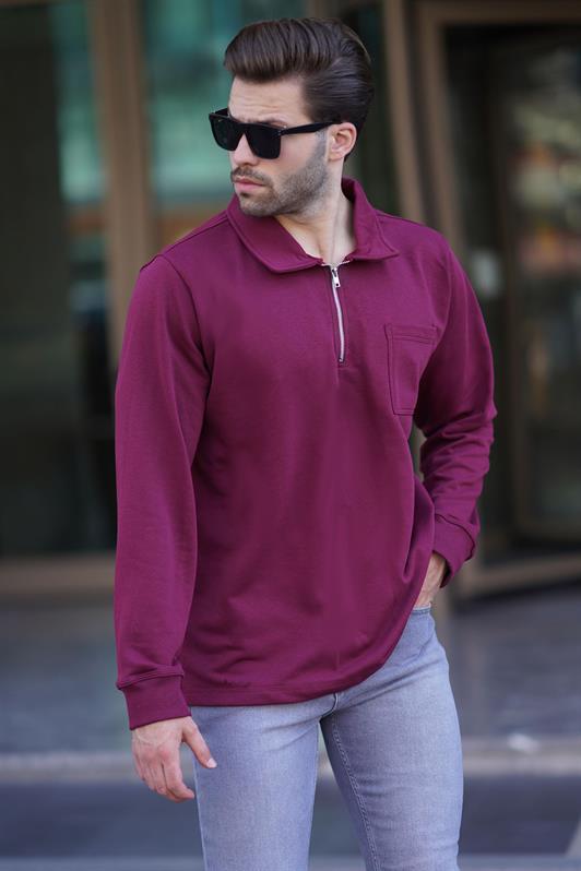 MDX Burgundy Polo Neck Zippered Long Sleeve Men's Sweatshirt 7057 - Tijuana