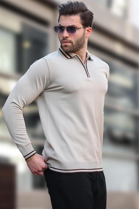 MDX Mink Zip Neckline Line Detailed Men's Sweater E7290 - Mazyr