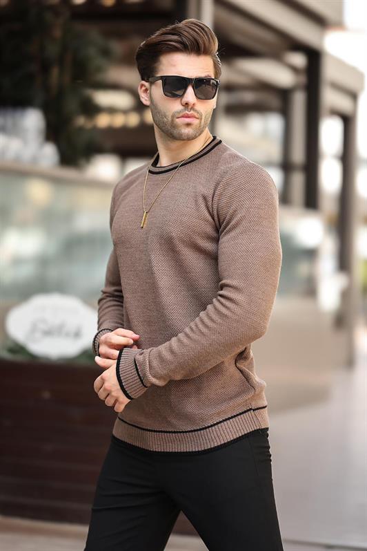 MDX Mink Bicycle Neck Stripe Detailed Long Sleeve Knit Sweater 7245 - Erkrath